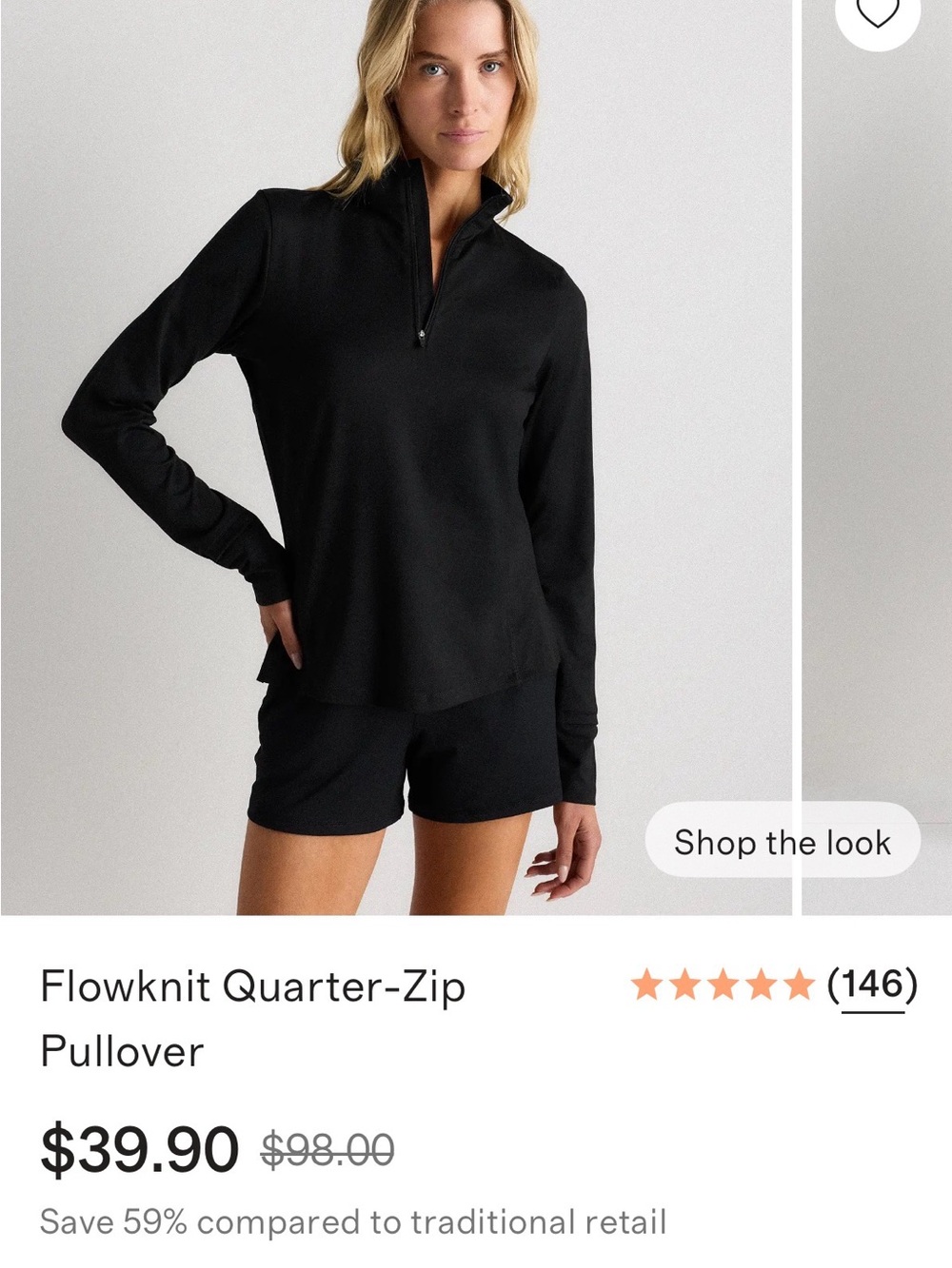 Quince Black Flowknit Quarter-Zip Pullover